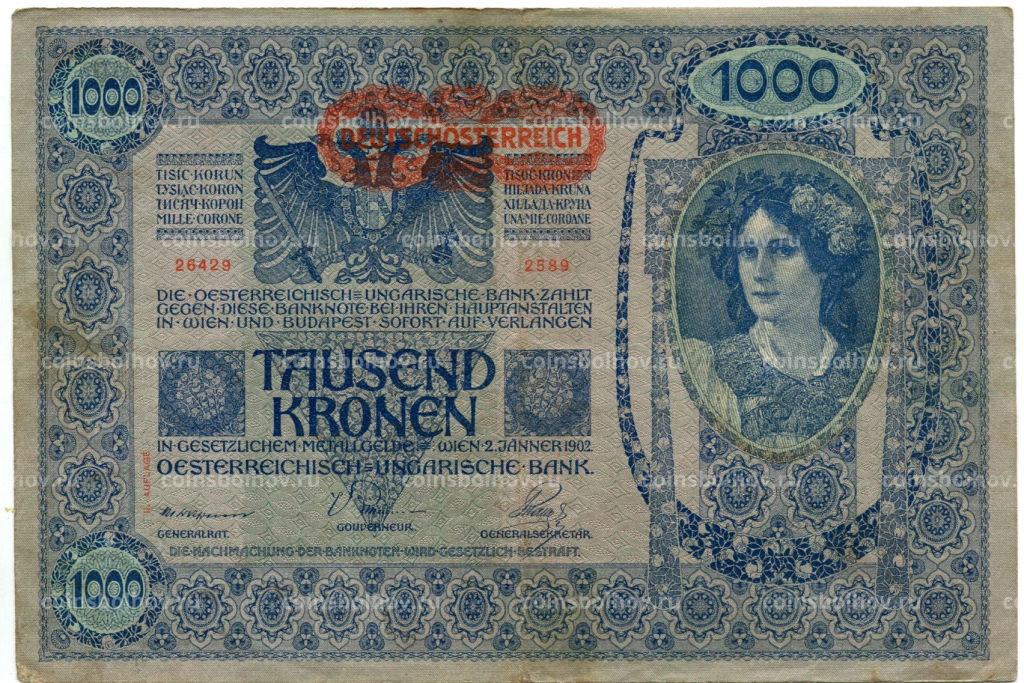 1000 крон 1902 года Австрия Надпечатка