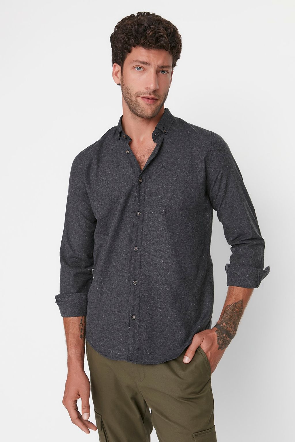 TRENDYOL MAN Yesil Slim Fit Dugmeli Yaka K?sl?k Gomlek TMNAW20GO0094 - Trendyolmilla фото 16