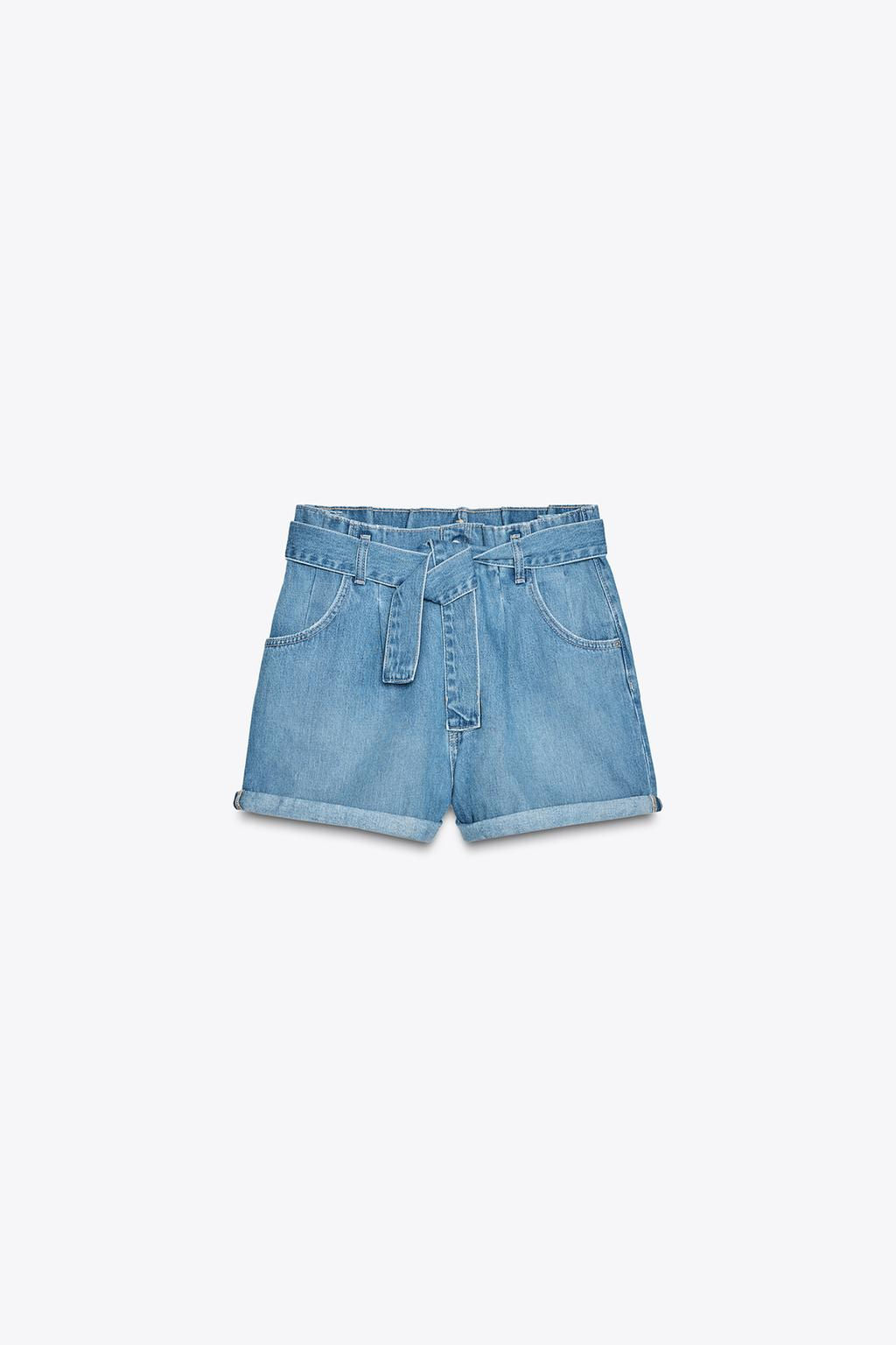 HIGH-WAIST TRF PAPER BAG DENIM BERMUDA SHORTS - Zara фото 3