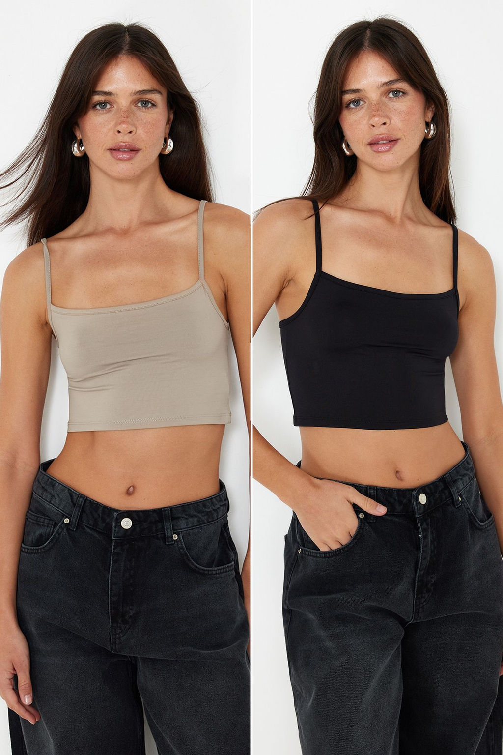 Siyah-Vizon 2li Paket Poliamid Icerikli Ask?l? Crop Fitted Esnek Orme Atlet TWOSS24AL00053