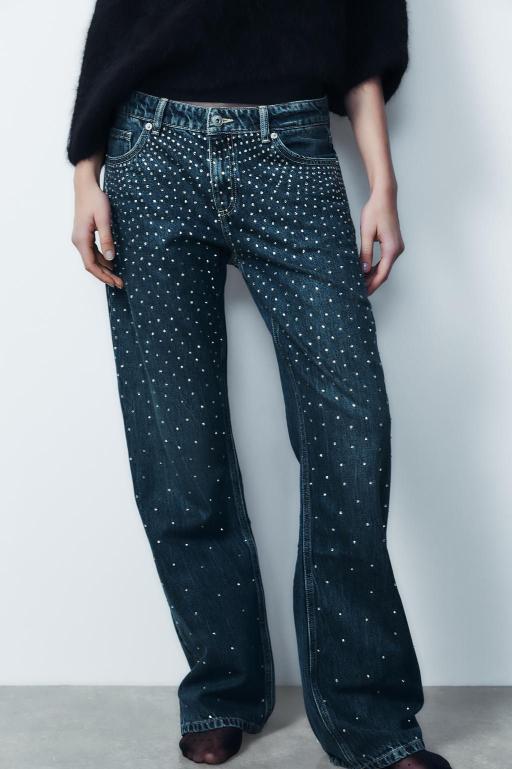 TRF RELAXED OVERSIZE RHINESTONE MID-WAIST JEANS - Zara фото 4