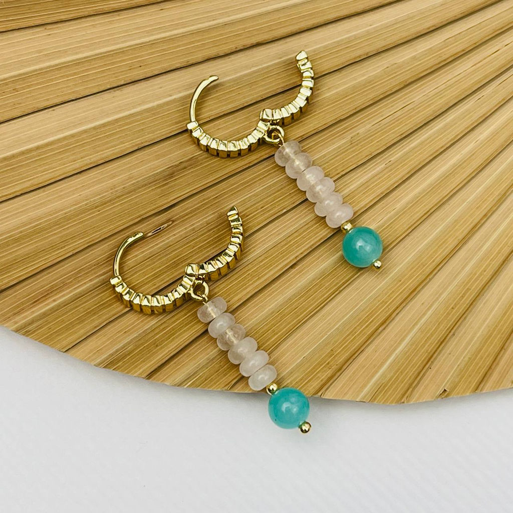 Серьги из Розового кварца и Амазонита