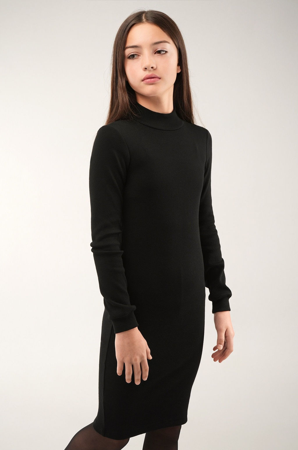 Платье-водолазка в рубчик для девочки Happyfox