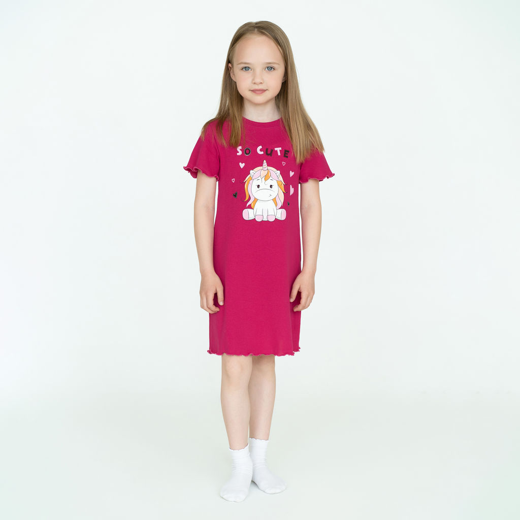 Сорочка для девочки темно-малиновая единорожка 818 (122, 64)