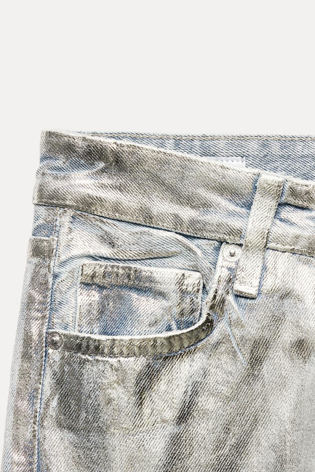 TRF WIDE-LEG FOIL MID-WAIST JEANS - Zara фото 9