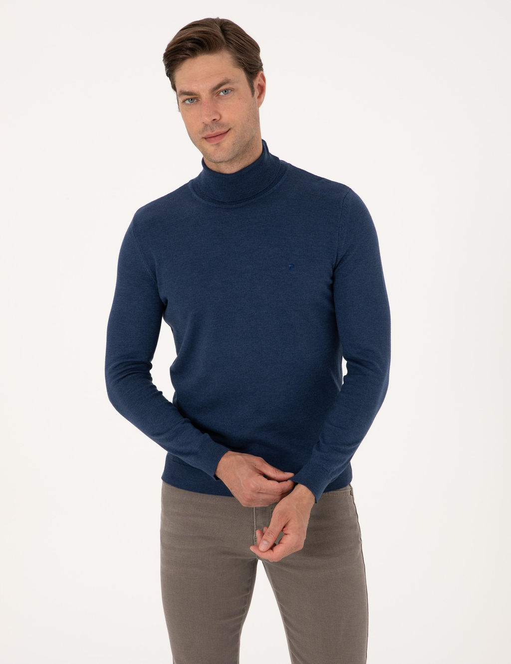 _ndigo Melanj Slim Fit Bal_k__ Yaka Basic Triko Kazak
