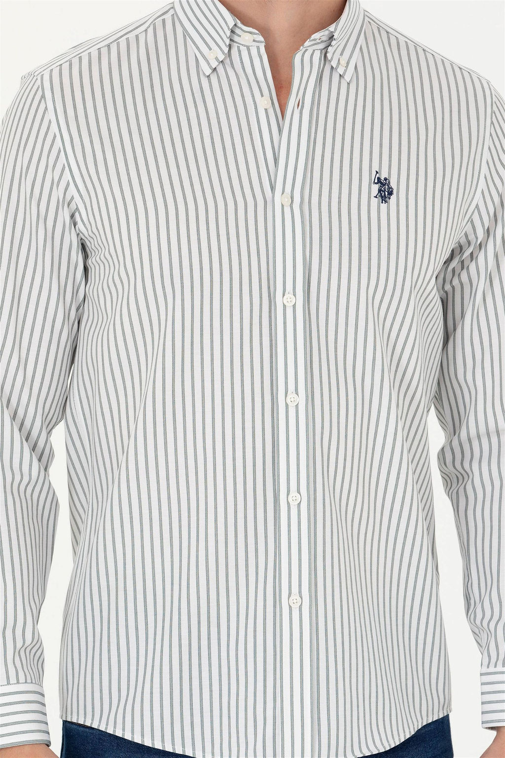 U. S. Polo Assn Мужская белая рубашка в полоску цвета экрю - U.s. polo assn фото 6