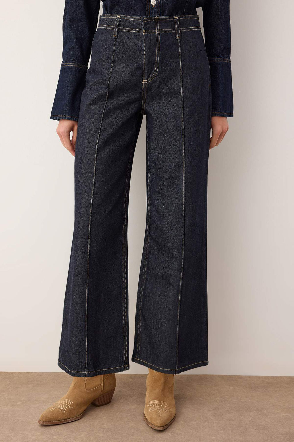 Koyu Mavi Yuksek Bel Culotte Fit Jeans TWOAW26JE00170 - Trendyolmilla фото 3