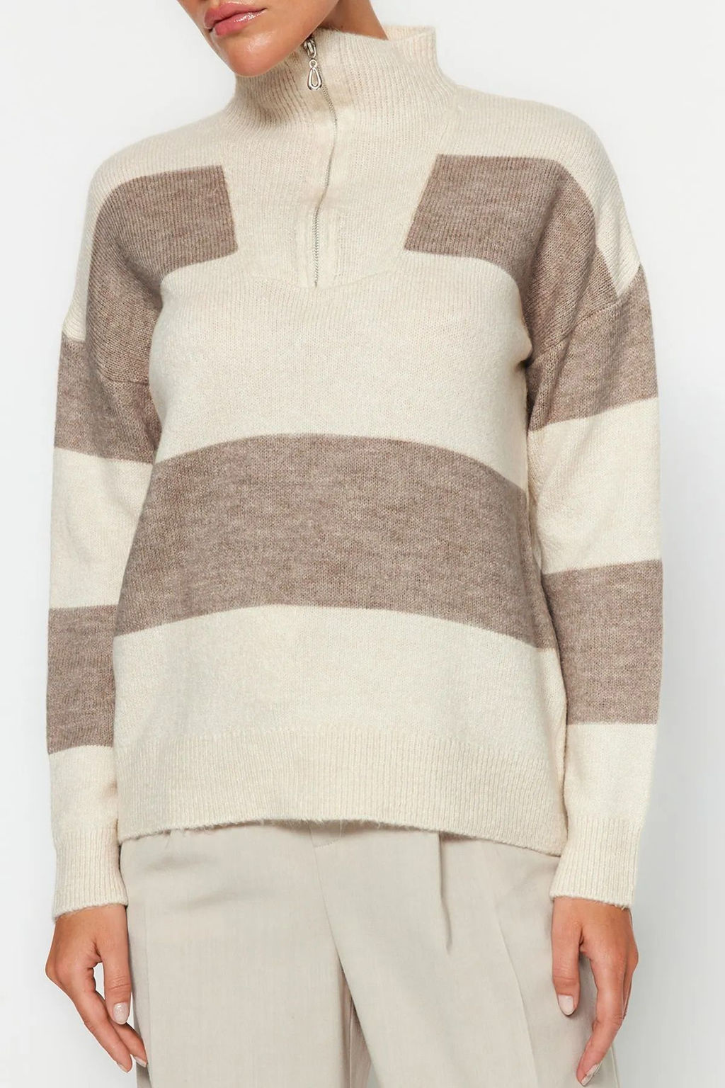 Tas Genis Kal?p Yumusak Dokulu Fermuarl? Triko Kazak TWOAW22KZ0424 - Trendyolmilla фото 17