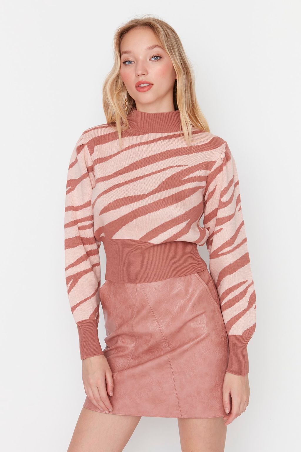 Zumrut Yesili Zebra Desenli Crop Triko Kazak TWOAW21KZ0010 - Trendyolmilla фото 25