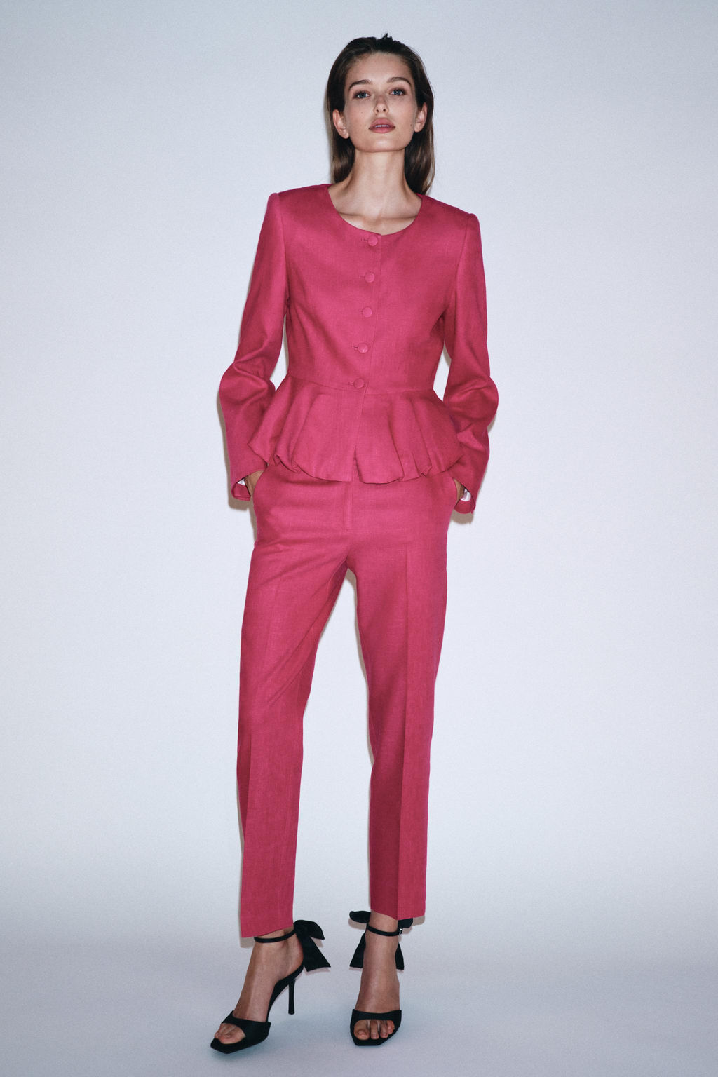 LINEN BLEND PEPLUM BLAZER - Zara фото 7