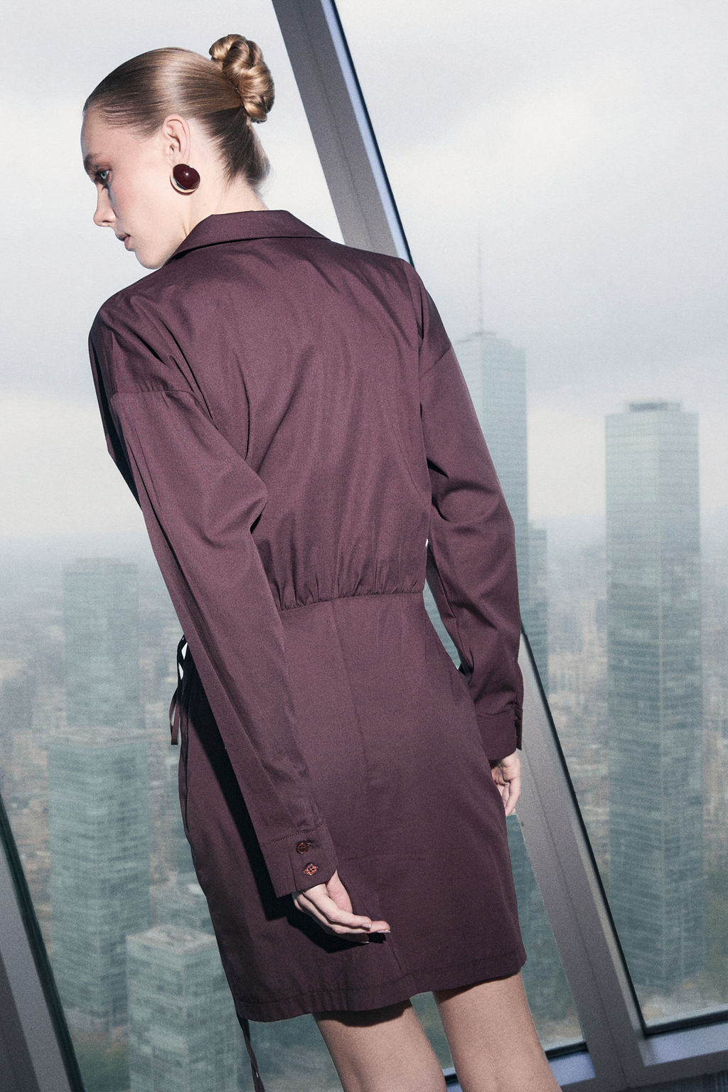 Limited Edition Kahverengi Mini Etek Detayl? Dokuma Elbise TWOSS26EL00070