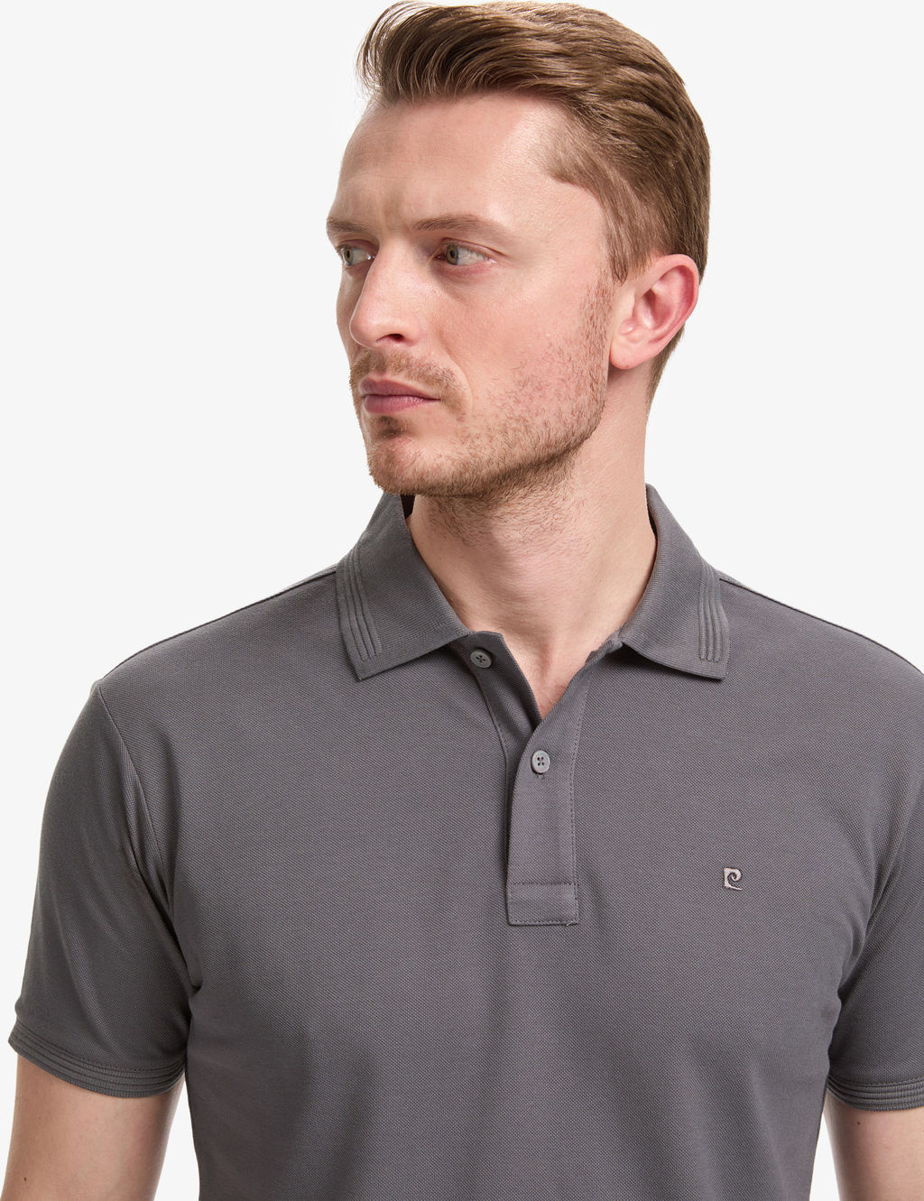 Koyu Gri Slim Fit %100 Pamuk D__meli Polo Yaka Basic Ti__rt