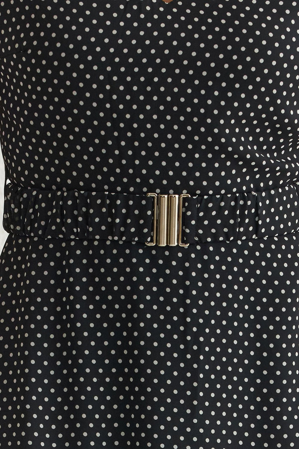 Siyah Kemerli Puantiye Desenli A Kesim Midi Astarl? Sifon Dokuma Elbise TWOSS25EL00135