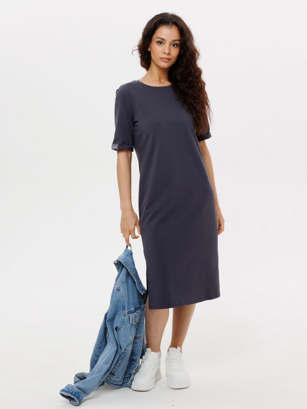 Трикотажное женское удлиненное платье-футболка графит ВП-08 (33)
