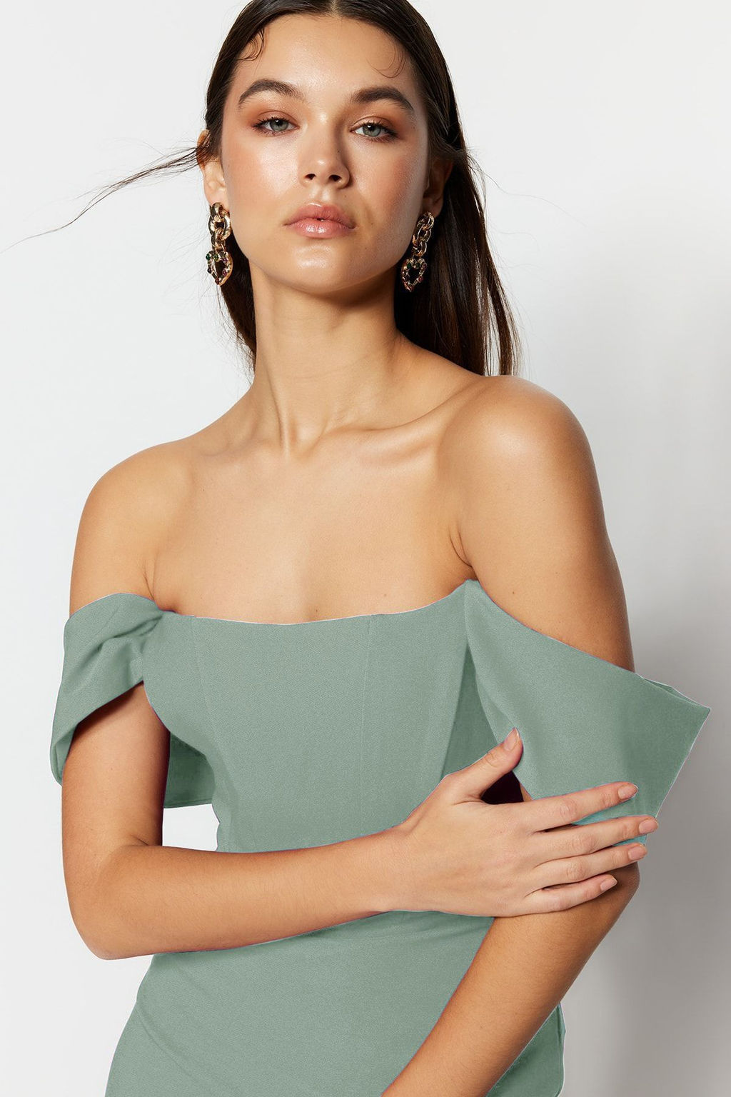 Mint Vucuda Oturan Korse Detayl? Dokuma S?k Abiye Gece Mezuniyet Elbisesi TPRSS22EL00097