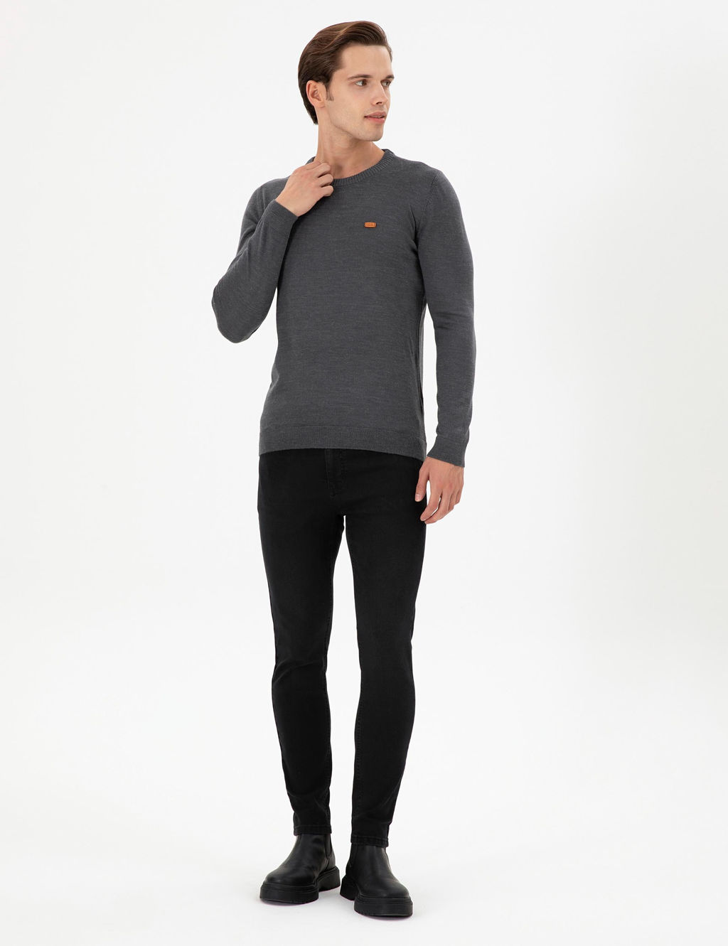 Erkek Slim Fit Bisiklet Yaka Antrasit Melanj Kazak - U.s. polo assn фото 4