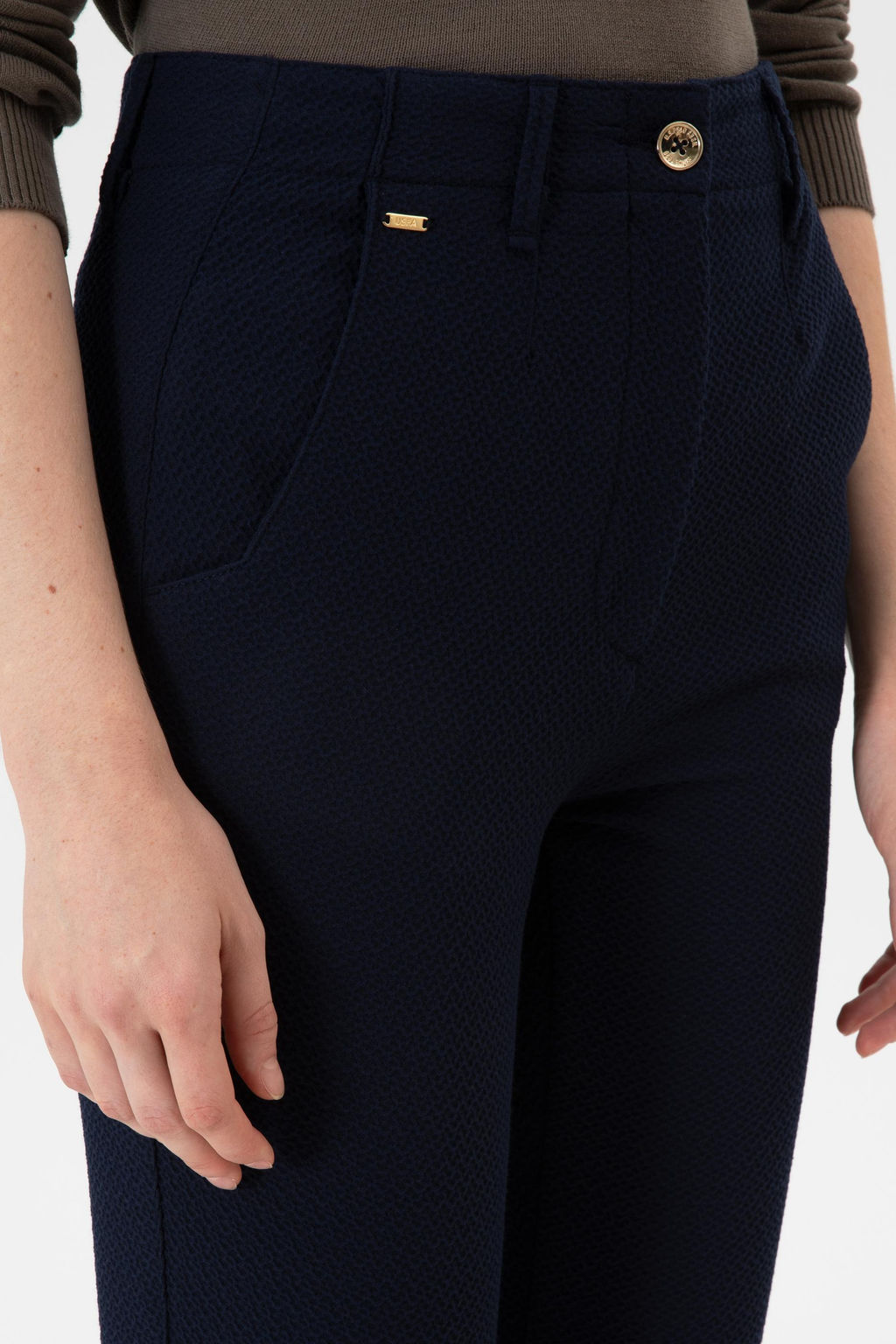 Kad_n A__k Lacivert Carrot High Waist Fit Kanvas Pantolon
