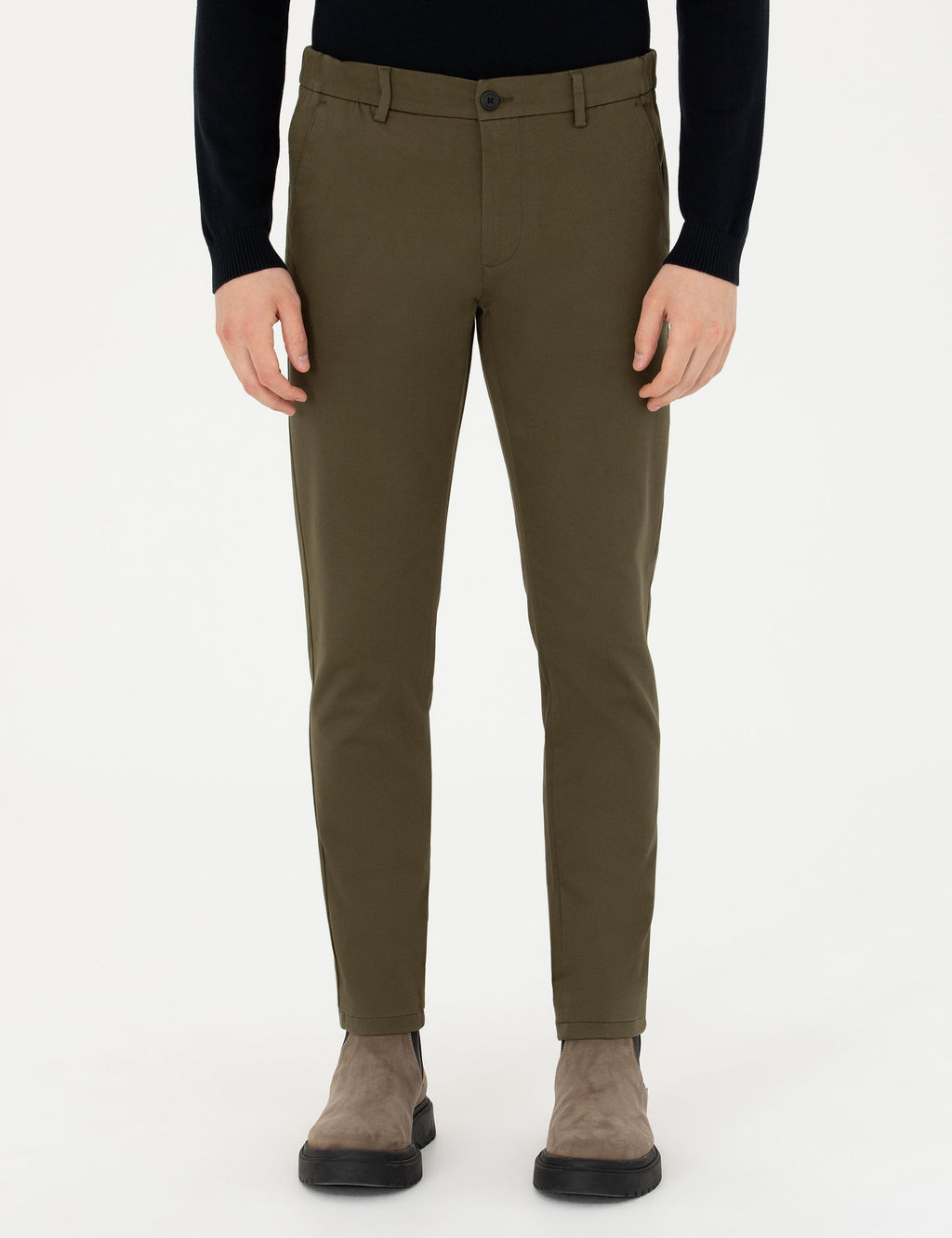 Темно-хаки - парусиновые брюки с эластичным поясом - Cacharel фото 2