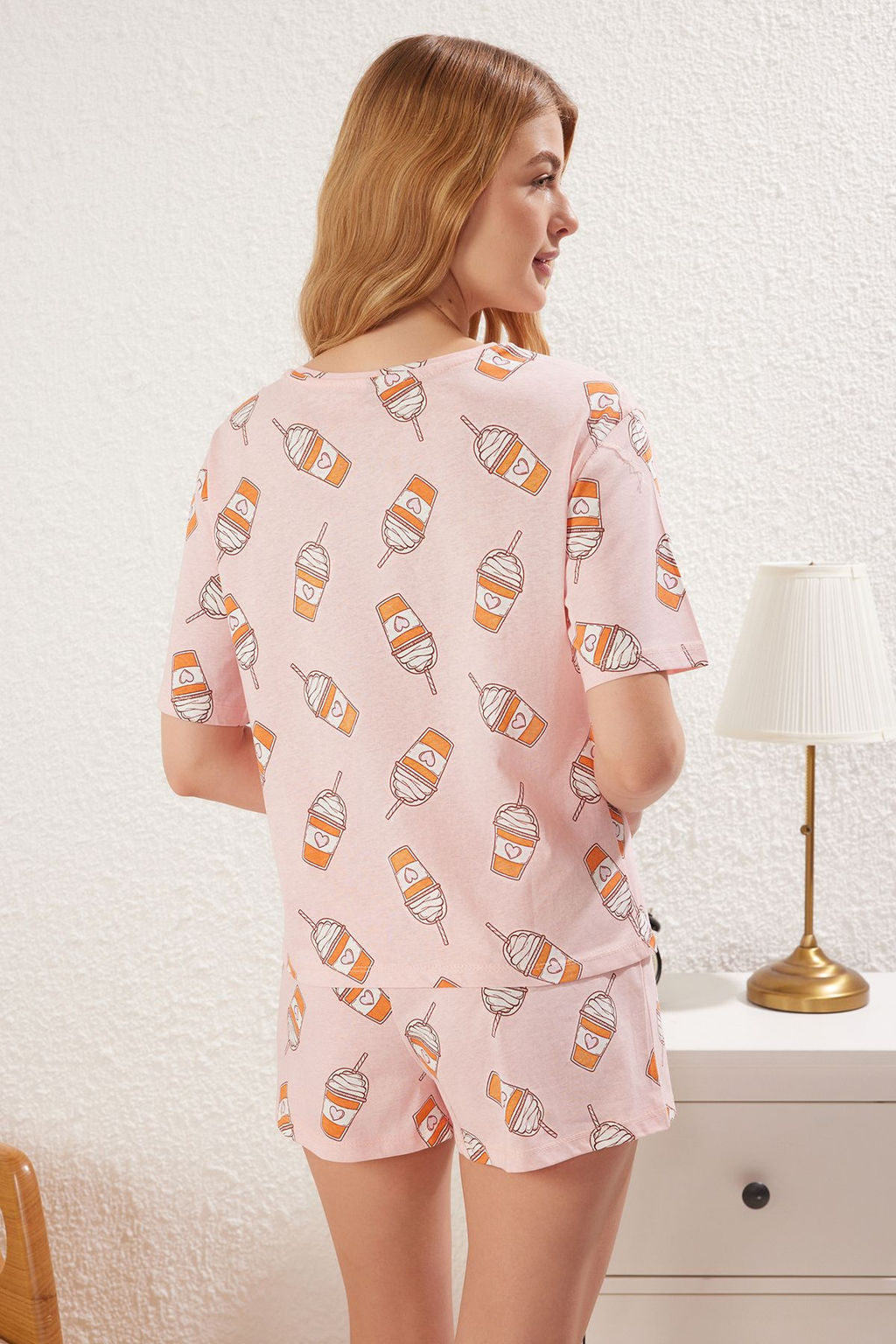 Pembe %100 Pamuklu Eglence Bask?l? Sortlu Orme Pijama Tak?m? THMSS25PT00176