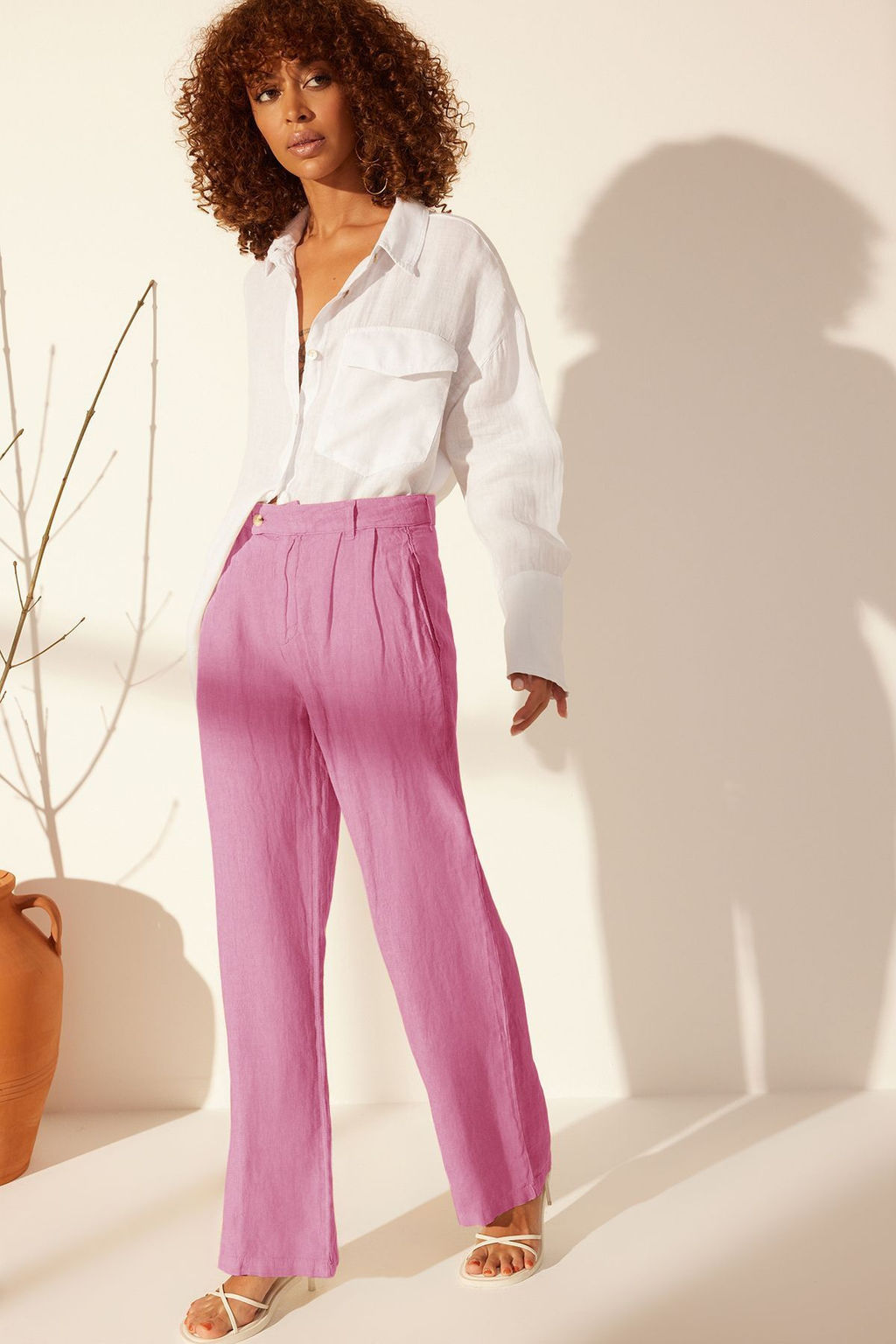Gul Kurusu %100 Keten Pileli Yuksek Bel Wide Leg Pantolon TWOSS24JE00245 - Trendyolmilla фото 7