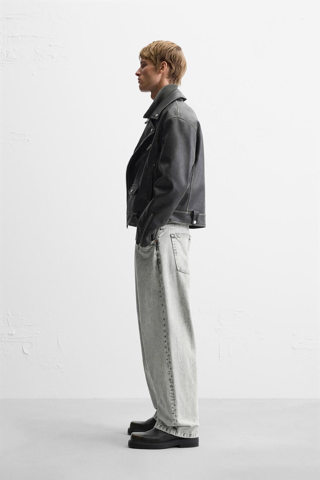 WASHED LEATHER EFFECT BIKER JACKET - Zara фото 4