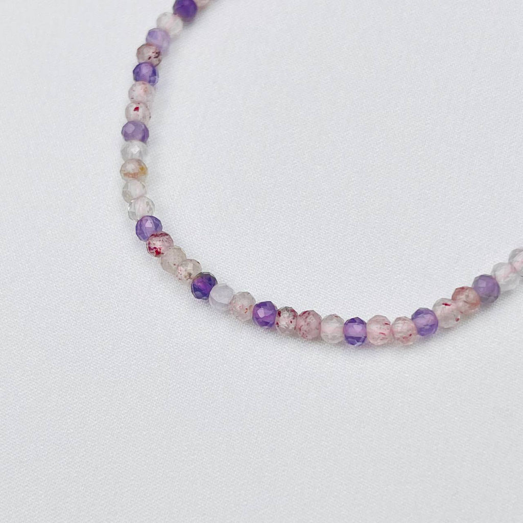 Браслет из Рутилового кварца, Аметиста и Клубничного кварца 17,5 см +