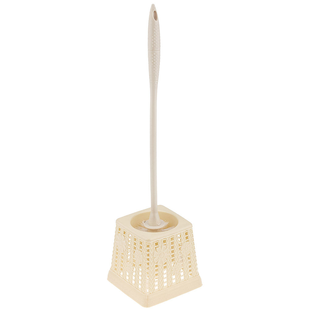 Ерш унитазный пластмассовый со съемной ручкой "Календула" 48см, с подставкой 13х13см h12,2см, ванильный (Китай)