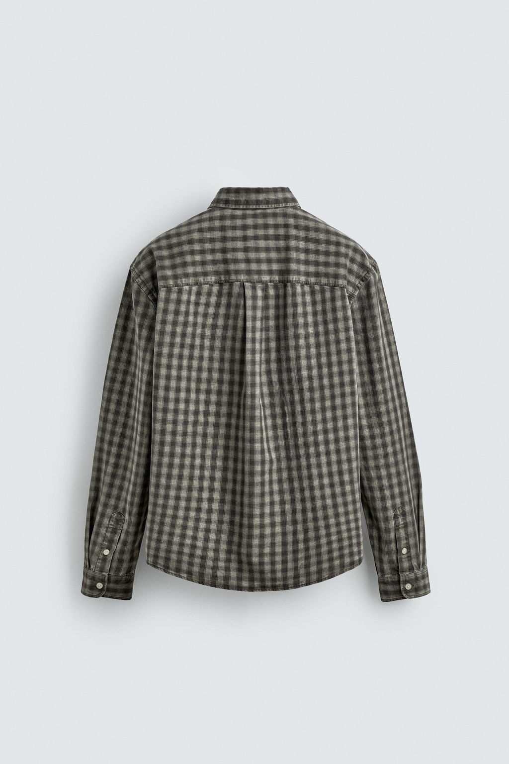 CAMISA ALGOD?N - LYOCELL CUADROS / Gris / Tostado - Zara фото 8