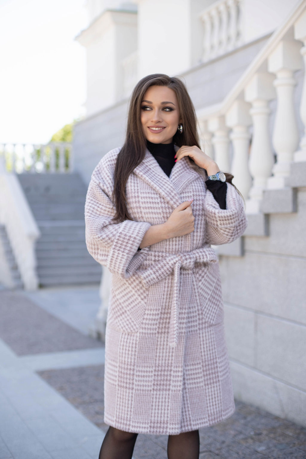 Пальто женское демисезонное 20905 (беж./клетка) - Kankan фото 32