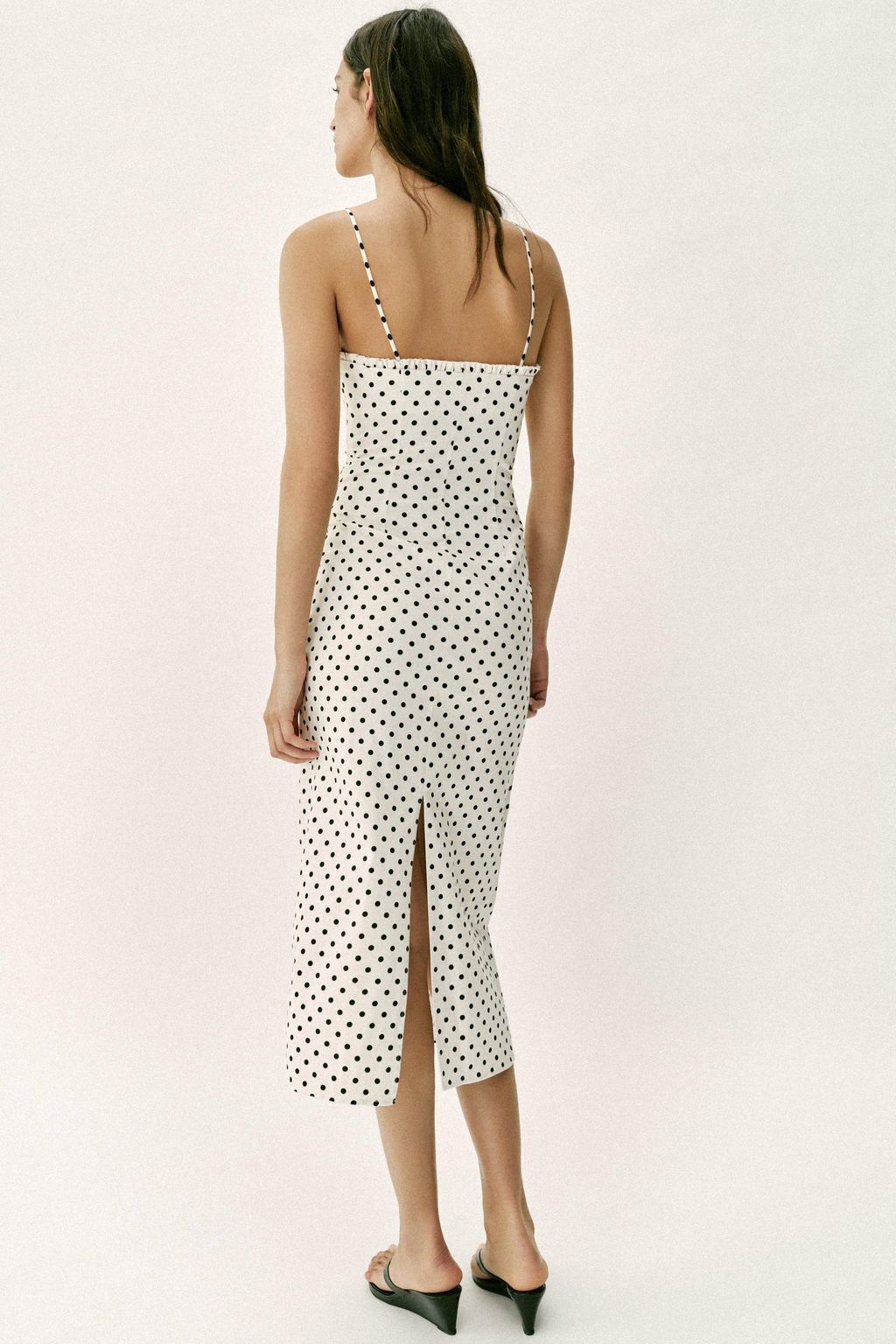 VESTIDO MIDI CORSETERO LUNARES / Blanco / Negro - Zara фото 5