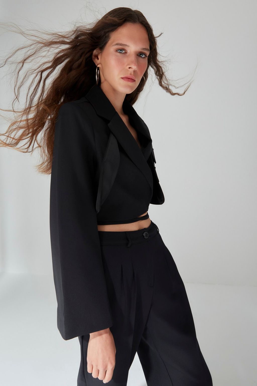TRENDYOLMILLA Limited Edition Ac?k Haki Crop Astarl? Kruvaze Dokuma Blazer Ceket TWOAW23BC00076  фото 2