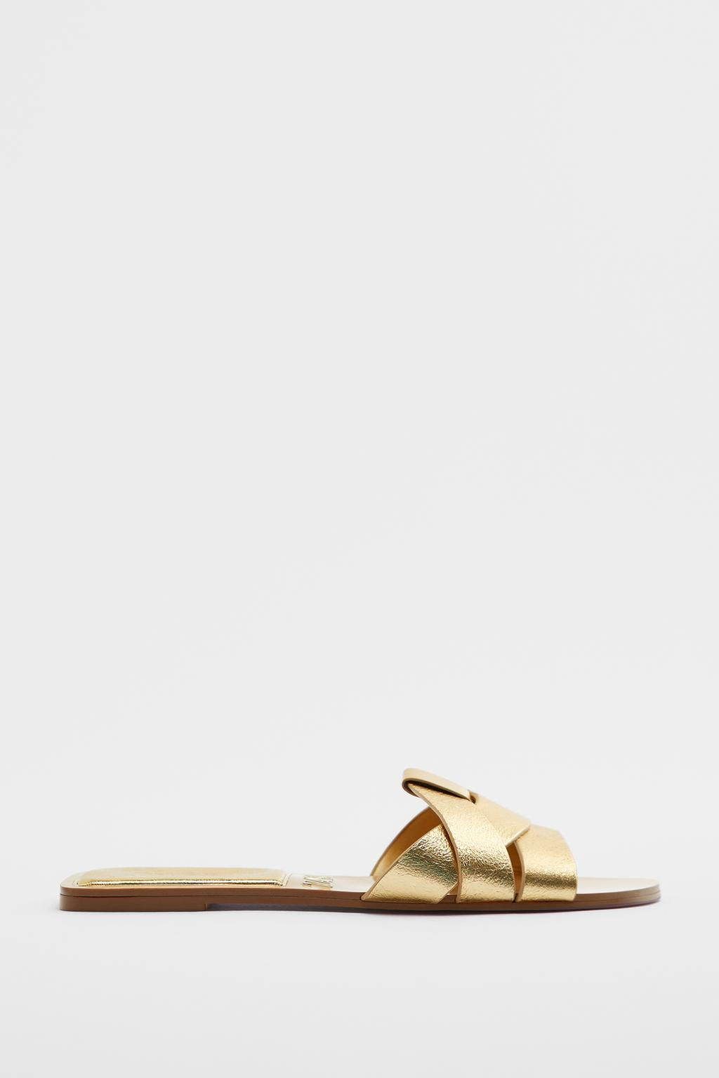 CROSS-STRAP FLAT LEATHER SANDALS - Zara фото 9