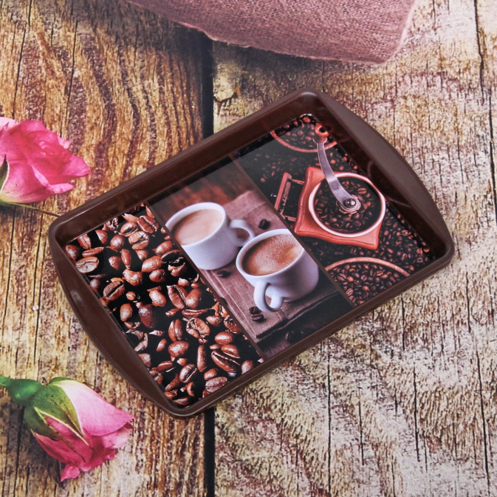 Цена за 3 шт. Поднос жестяной "Coffee time" 20*14см, микс
