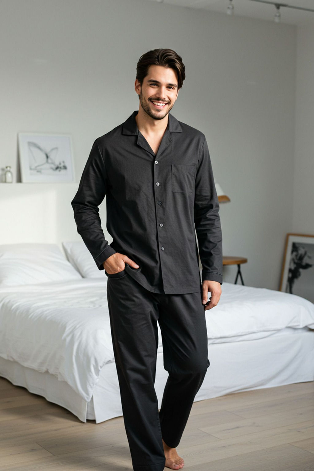 TRENDYOL MAN Siyah More Sustainable Ince Dokuma Pijama Tak?m? TMNAW25PT00056