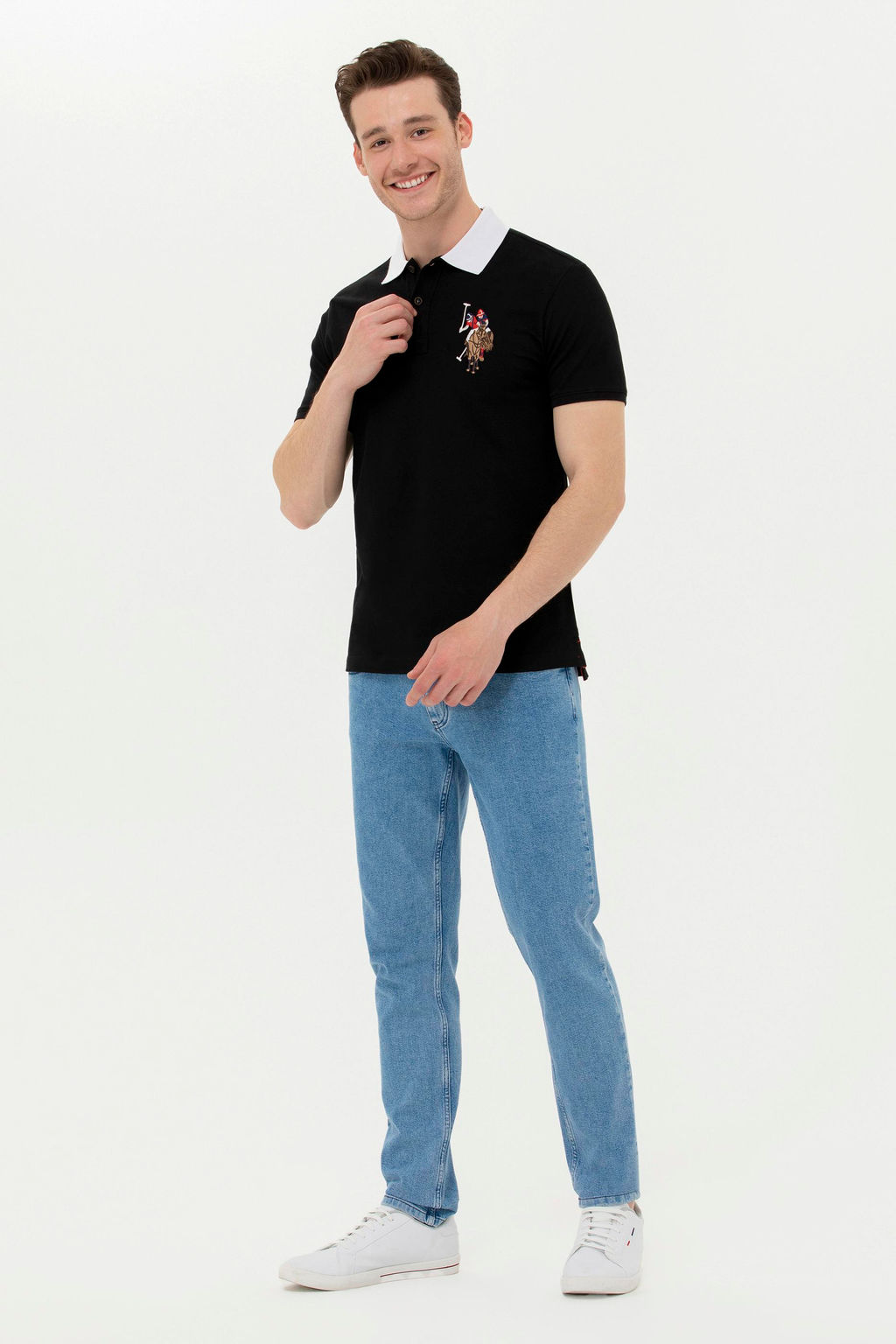 U. S. Polo Assn Мужская черная базовая футболка с воротником-поло - U.s. polo assn фото 4