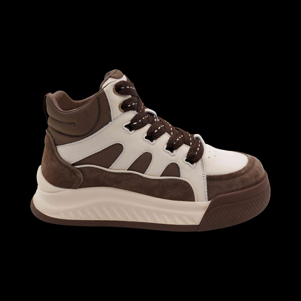 Кроссовки высокие из натуральной кожи MS-S294 коричневые