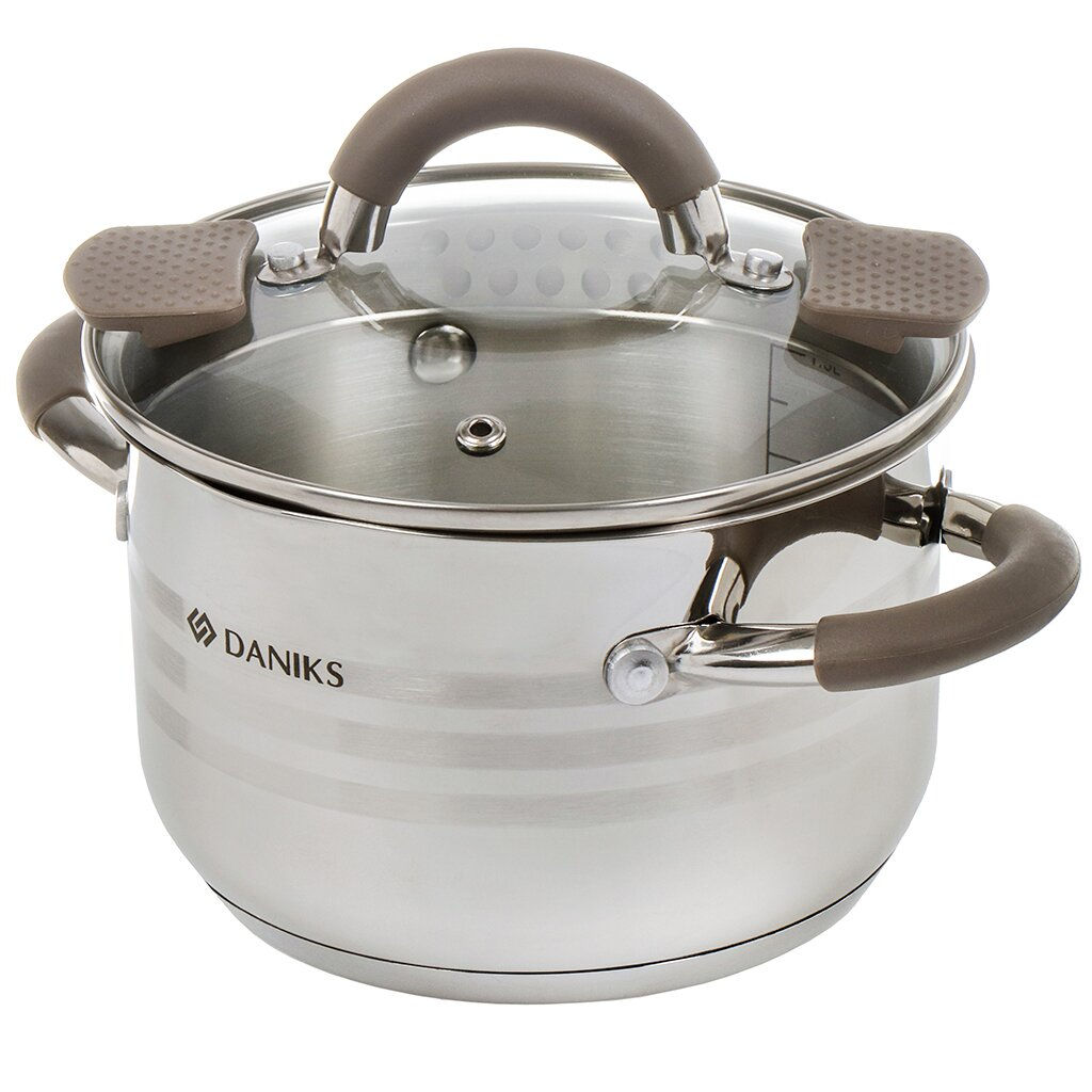 Кастрюля нерж НАРА 2.1 л, с крышкой, крышка стекло, Daniks, GS-01413HY-16CA-2, серебр  фото 4