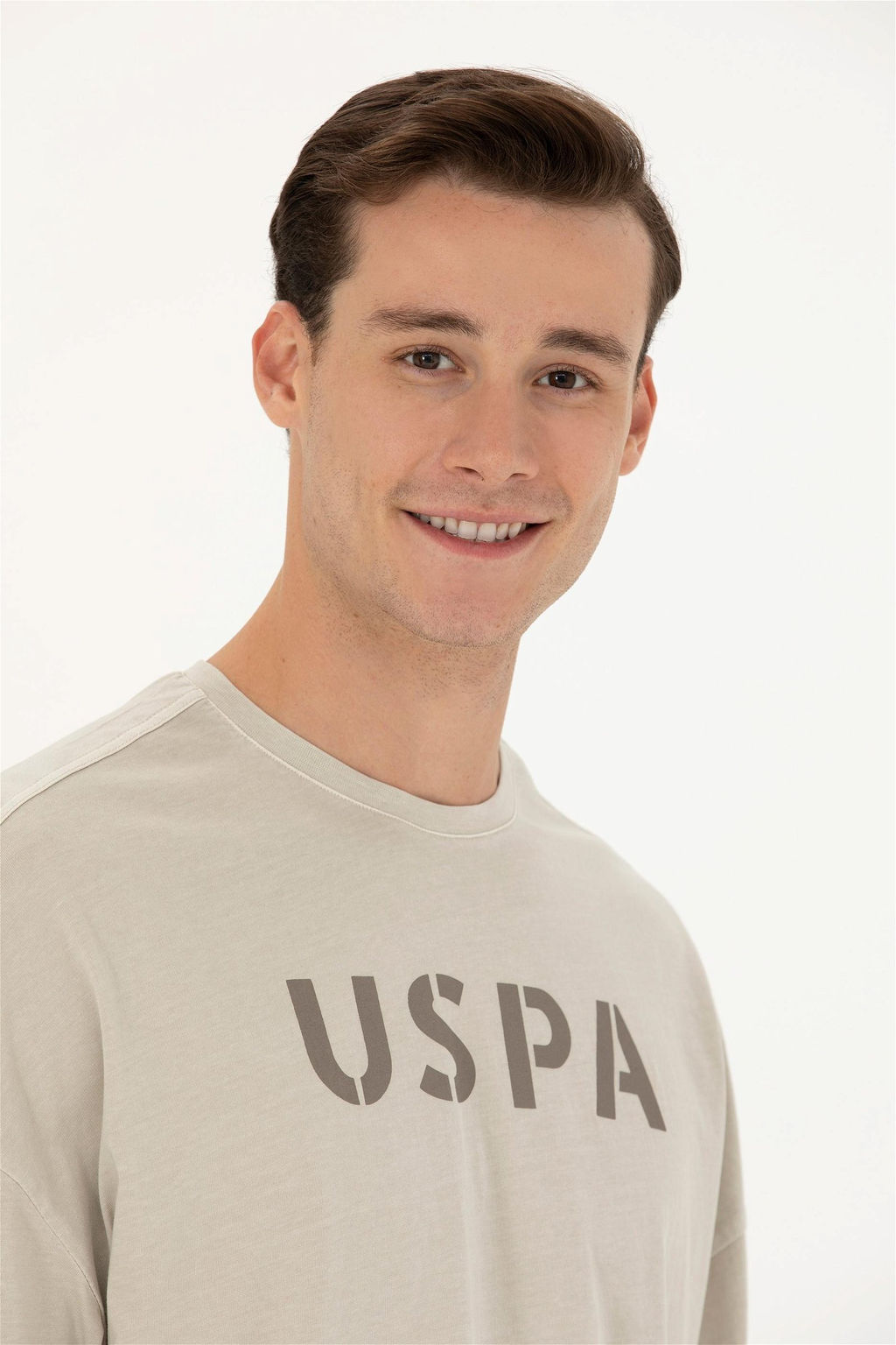 Мужская бежевая футболка оверсайз с круглым вырезом Неожиданная скидка в корзине - U.s. polo assn фото 2