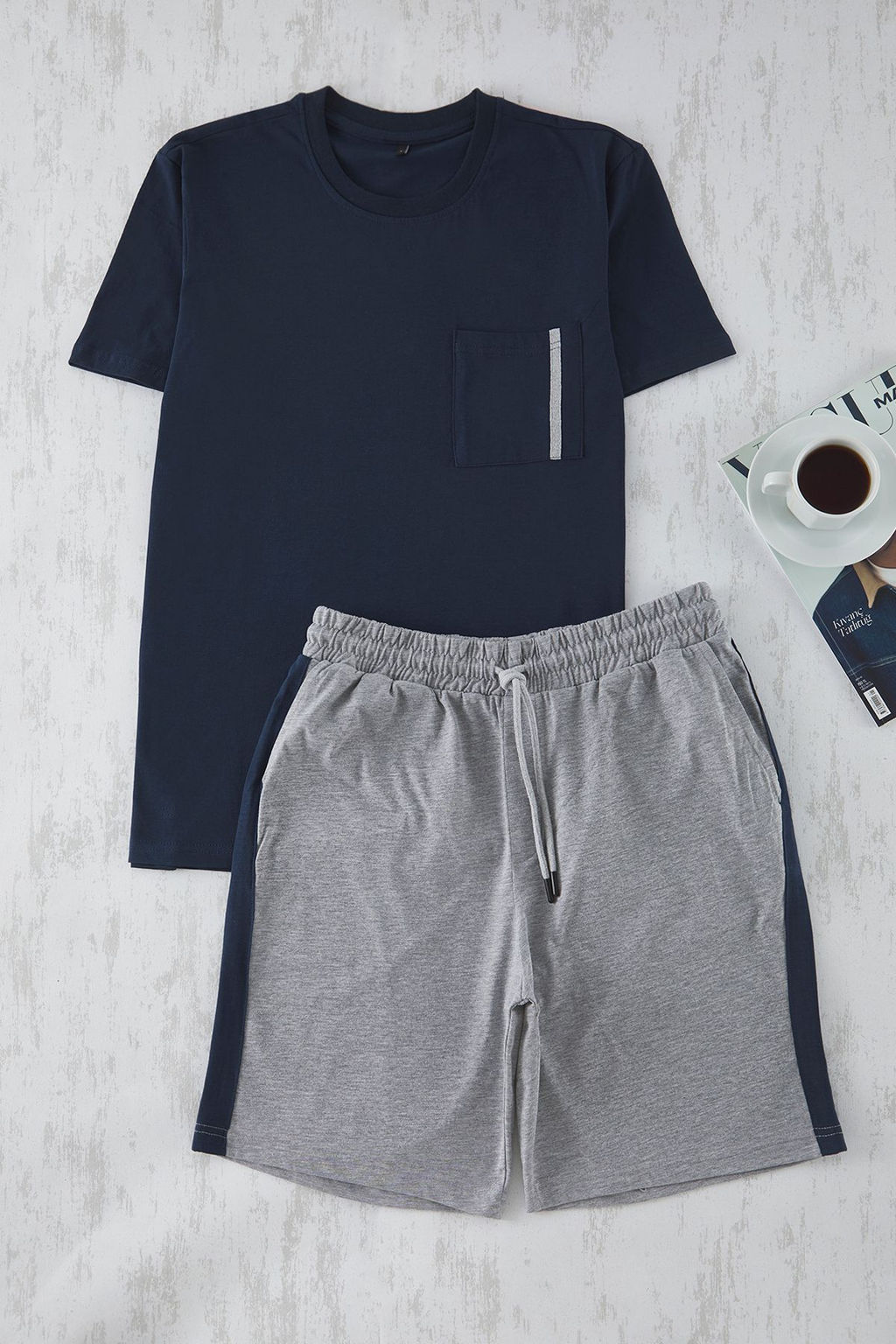 TRENDYOL MAN Yesil Regular Fit Panelli Orme Sortlu Pijama Tak?m? TMNSS25PT00035 - Trendyolmilla фото 8