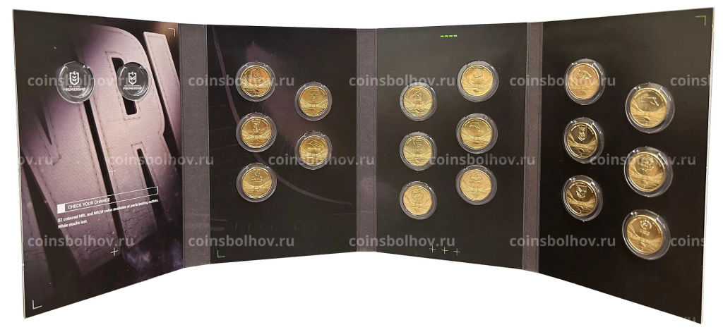 Набор из 17 монет 1 доллар 2024 года Австралия Национальная лига регби (в альбоме)