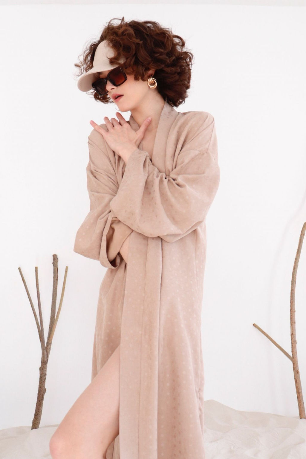 Кимоно длинное бежевое в горох - Martichelli фото 28