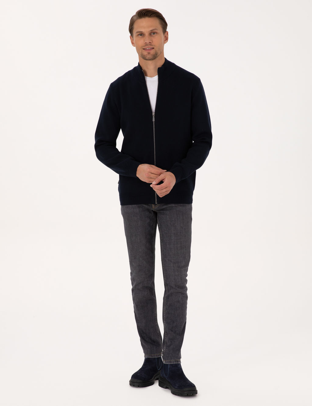 Lacivert Regular Fit Fermuarl_ Triko H_rka