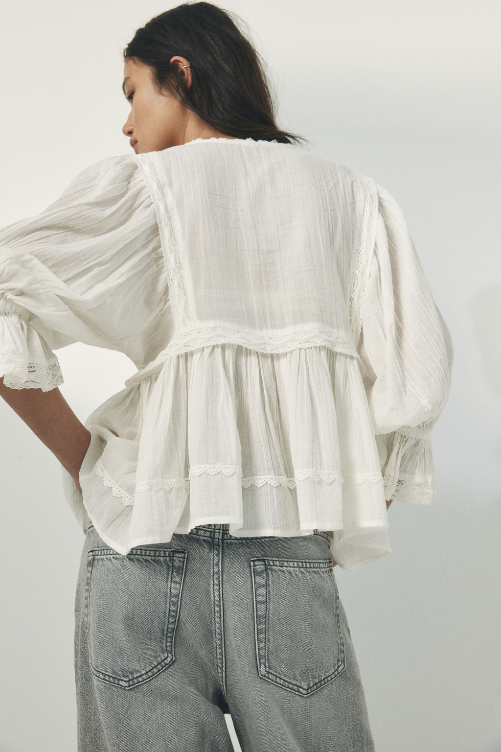 Blusa de algod?n con ribete de encaje - H&m фото 9