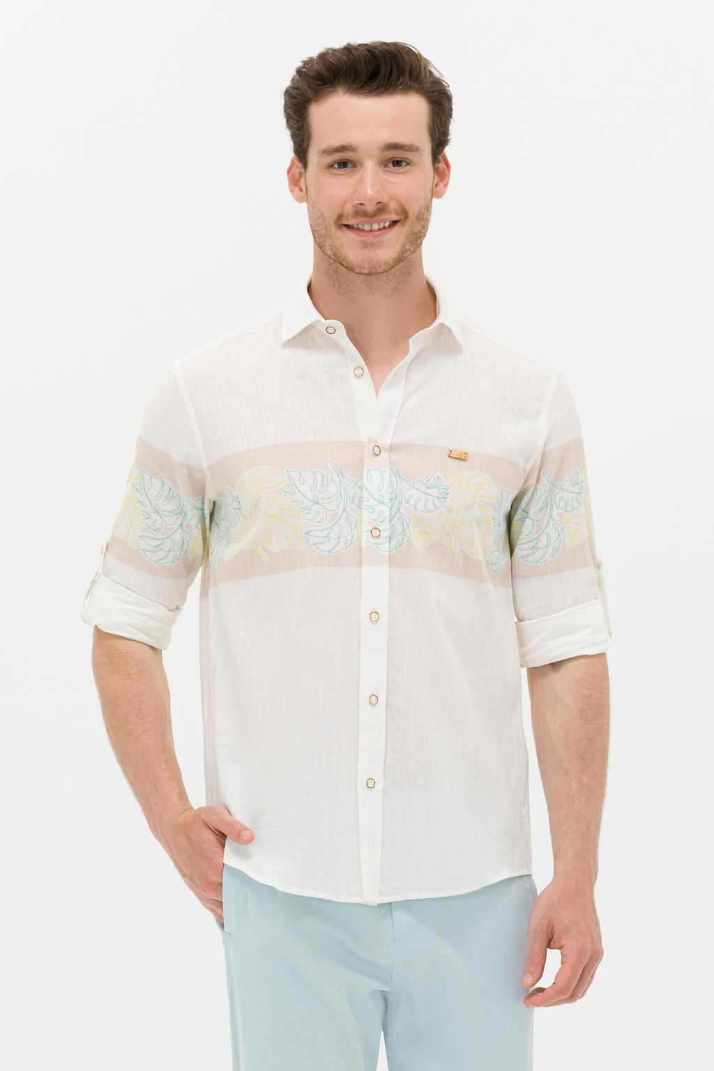 Рубашка мужская U.S. Polo Assn с длинным рукавом кремовая  фото 4