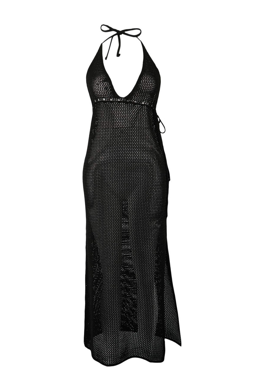 Siyah Triko Boyundan Baglamal? Maxi Plaj Elbisesi TBESS26EL00024