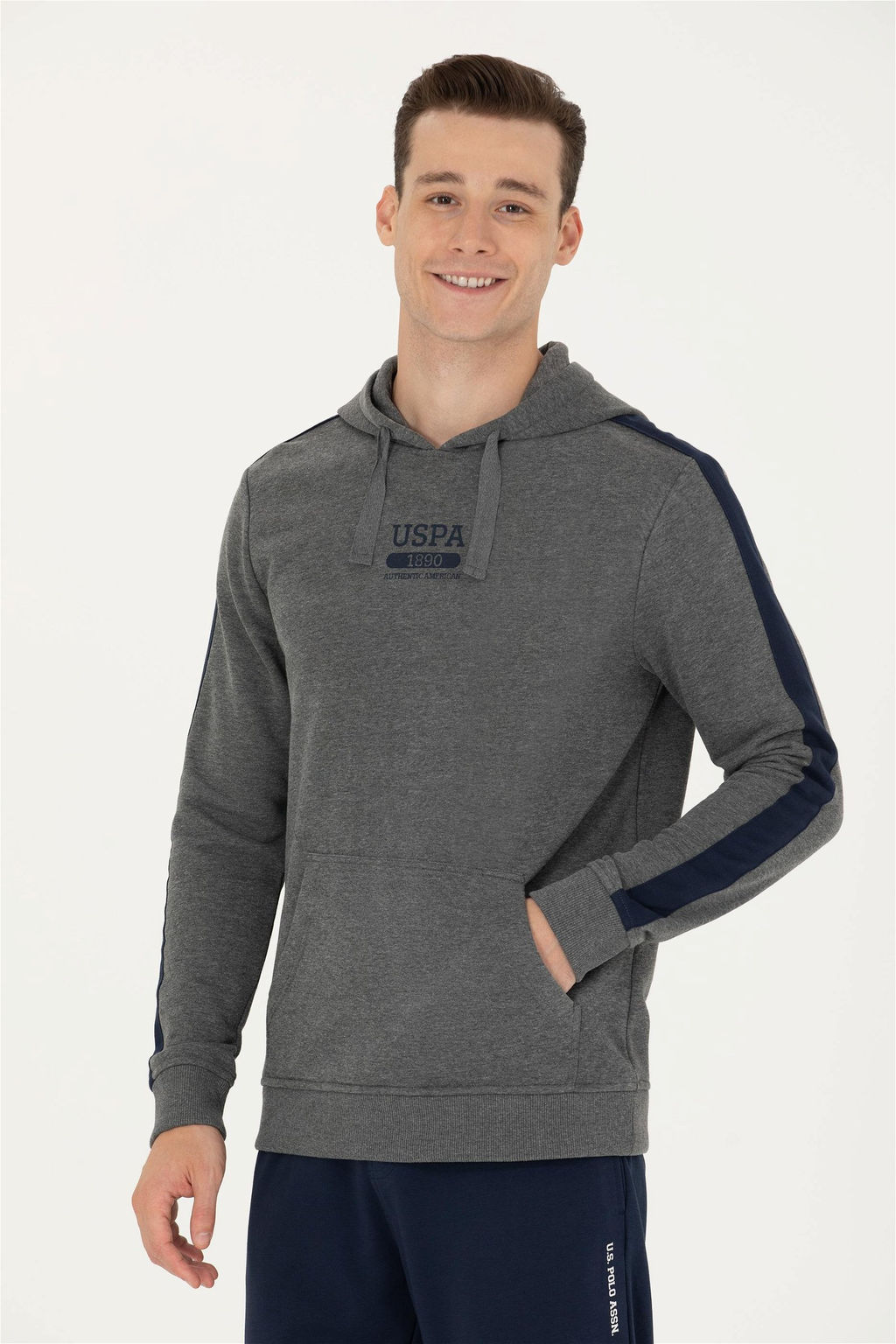 U. S. Polo Assn Мужская толстовка с капюшоном антрацитового меланжевого цвета - U.s. polo assn фото 9