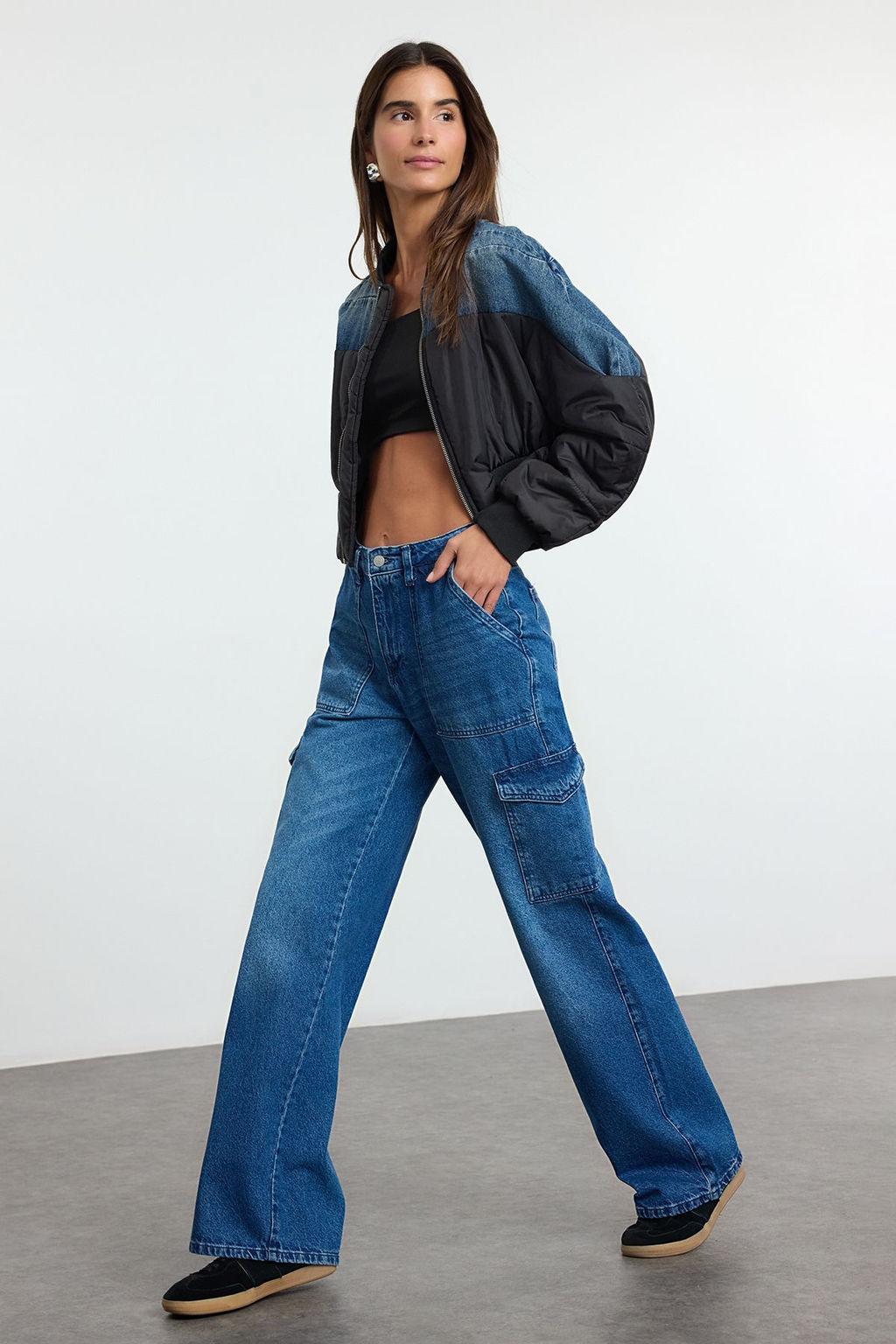 Siyah Kargo Cepli Yuksek Bel Wide Leg Jeans TWOAW22JE0393 - Trendyolmilla фото 18