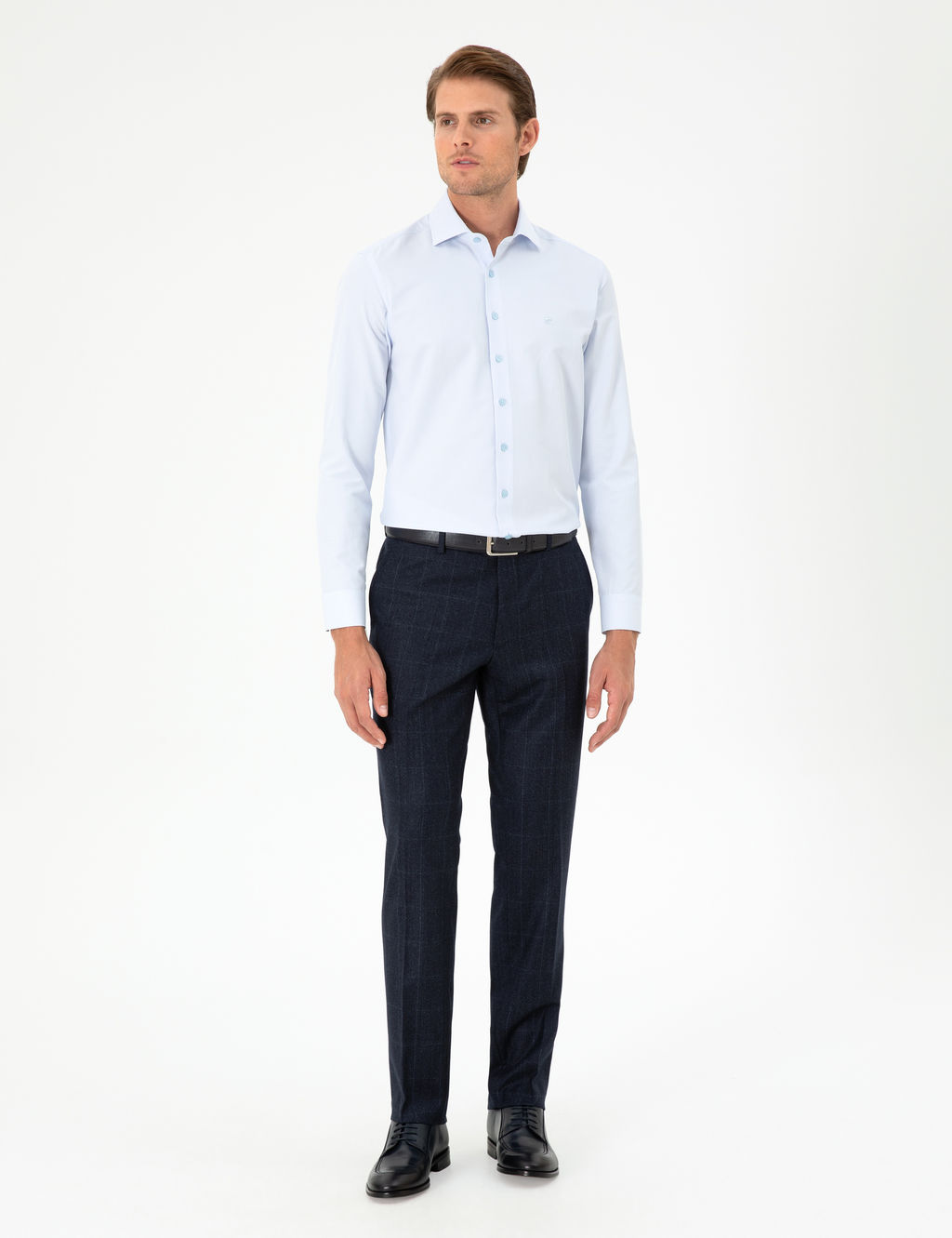 A__k Mavi Slim Fit Uzun Kollu G_mlek