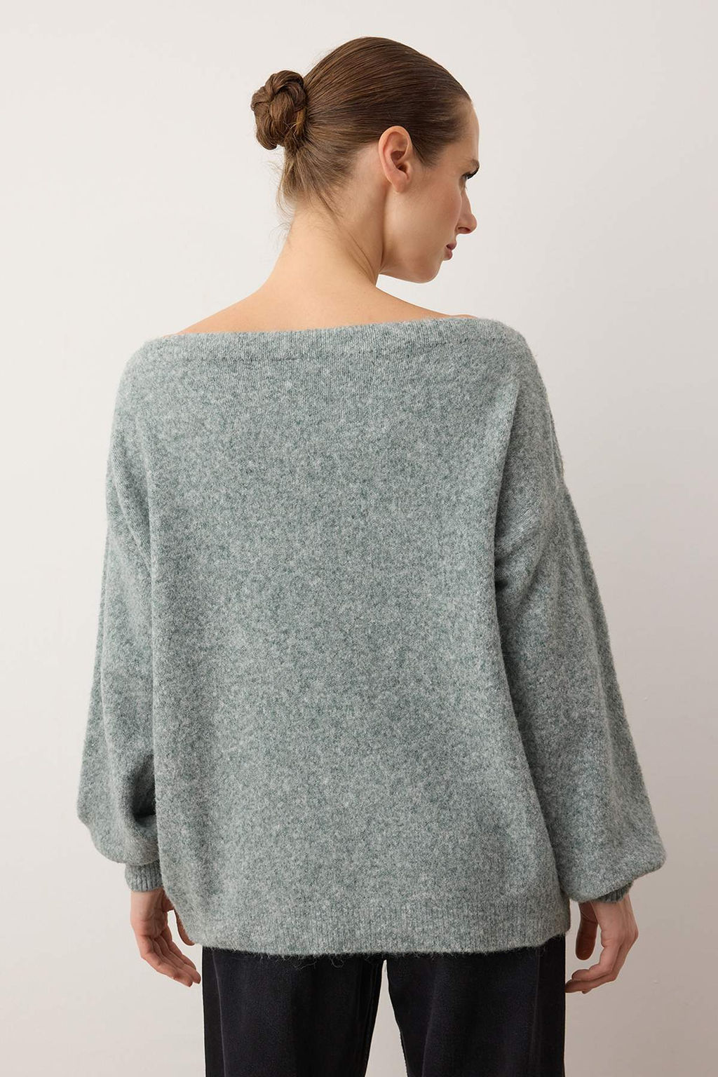 Mint-Gri Kay?k Yaka Yunlu Yumusak Dokulu Kusgozu Detayl? Triko Kazak TWOAW26KZ00273 - Trendyolmilla фото 4